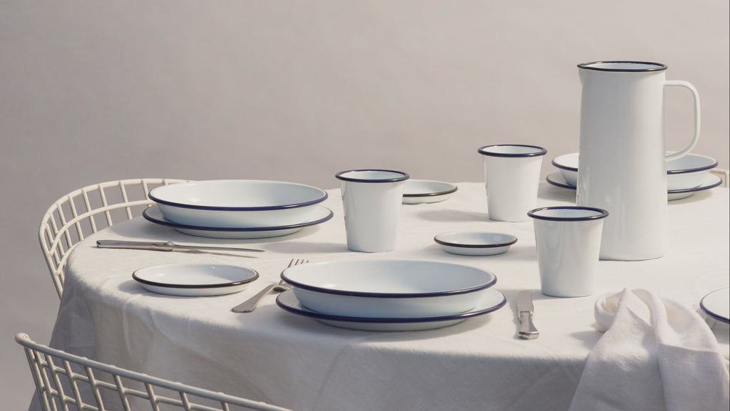 Originally manufactured in the Black Country area near Birmingham, England, Joe Kleiner & Sons created the original enamelware brand, distinctively ice-white with the blue rim, the classic design is still instantly recognisable to this day. In 2011, the original collection was revitalised – creating new colours and cookware sets along with increasing the gauge of the classic mug, making the products more durable and hard wearing.