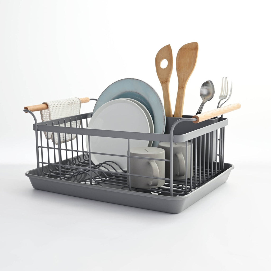 The lightweight, airy design with its coated-steel frame provides a sleek, attractive silhouette and upgrades any kitchen space. Complete with a removable utensil tray and stylish ash wooden handles. The utensil holder and easy-to-clean base tray are made from durable ABS resin.