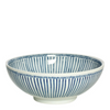 SKU J2947. Blue Stripes 8.25" Bowl. 8.25" diameter x 3.25"h. Ceramic. Microwave, dishwasher safe. Made in Japan. If you've ever had good udon or ramen, you'd know why you need this large bowl. But it's also great as a fruit bowl or a serving bowl for any pasta!