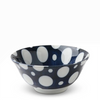White Dots 5.75" Bowl. 5.75" diameter x 2.75"h. Ceramic. Made in Japan. These blue and white bowls are our most versatile size and shape. Perfect for cereal, soup, and snacks these bowls can be mixed and matched for an outstanding collection. Part modern, part traditional, our bowls complement any decor.