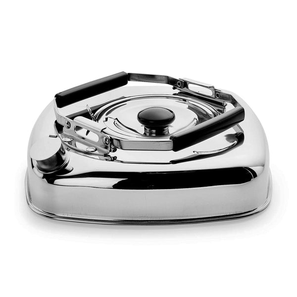 Not only does it boil water in a speedier fashion, it also includes a built-in strainer in the center for making tea or coffee right inside the kettle, fold down handles for compact storage, and a space-saving stackable shape that's perfect for keeping iced tea or iced coffee available in the fridge. Truly stunning... as far as tea kettles go.