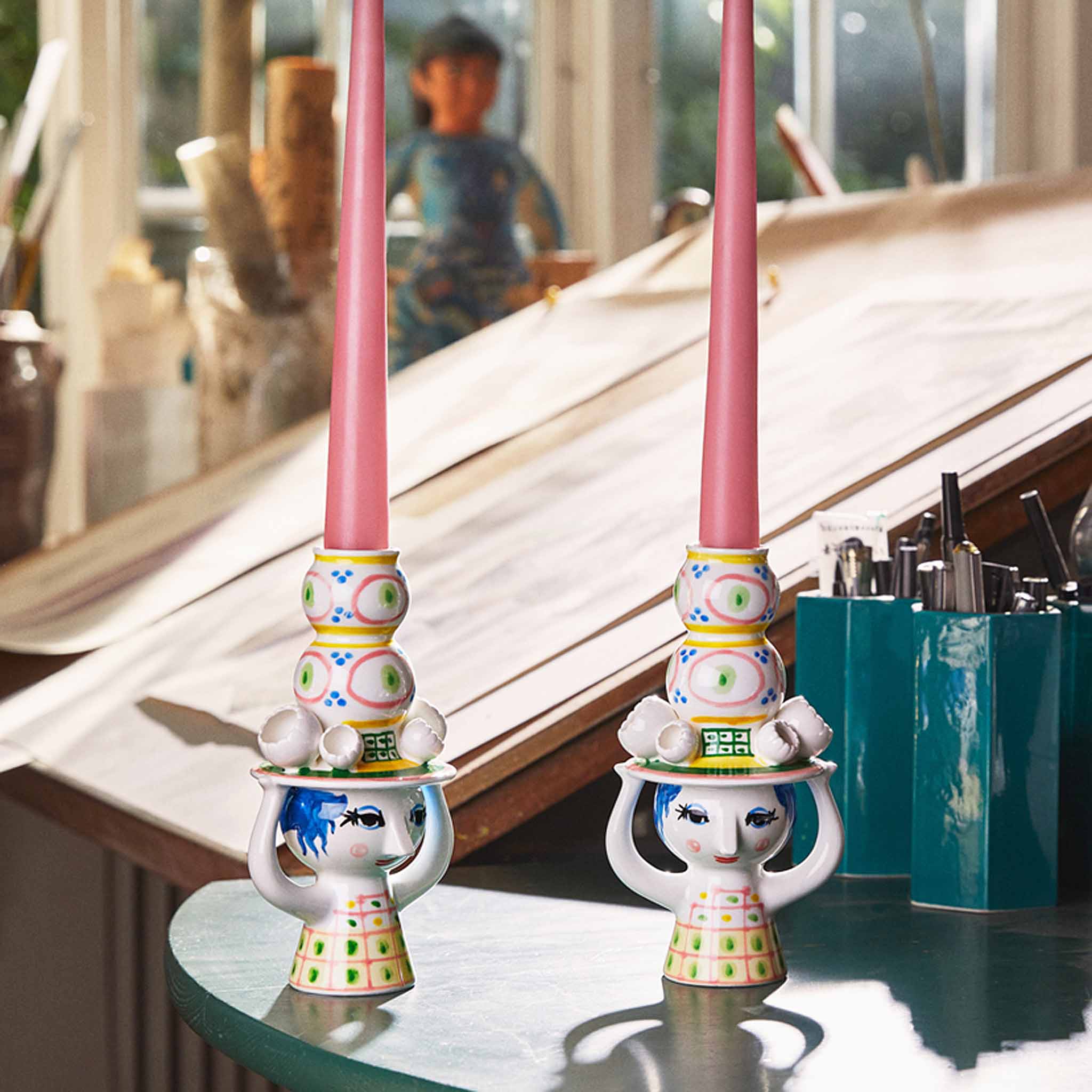 Bjørn Wiinblad Lady with Hat Vase and Candleholder Collection