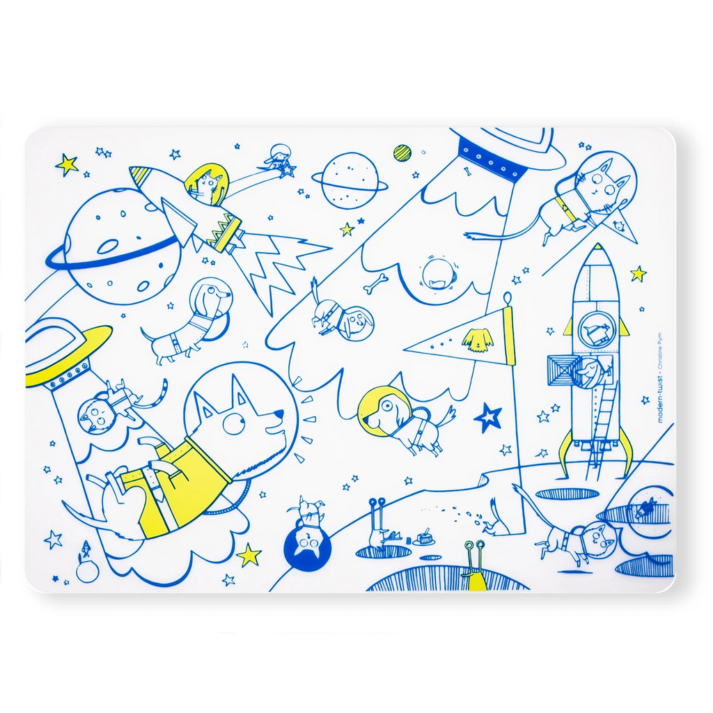 Mark-Mat: Space Animals. SKU MKM010. All modern-twist products are made with 100% pure, food-grade silicone that is European & FDA compliant. The plastic-free mark-mat is crafted out of pure, silky soft silicone & designed for kids of all ages.