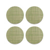 Chilewich Mini Basketweave Dill Coasters (Set of 4). SKU 100743-008. A plush, protective layer of our BioFelt® backing cushions these durable yet refined coasters. Elegantly banded in sets of four, they are ready for gifting. Made from recycled fibers, the cushioned base layer protects the underlying surface from moisture. Each coaster set includes four coasters in a single color. Suitable for indoor and outdoor use. Made in the USA. Free of phthalates.