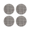 Chilewich Mini Basketweave Gravel Coasters (Set of 4). SKU 100743-010. A plush, protective layer of our BioFelt® backing cushions these durable yet refined coasters. Elegantly banded in sets of four, they are ready for gifting. Made from recycled fibers, the cushioned base layer protects the underlying surface from moisture. Each coaster set includes four coasters in a single color. Suitable for indoor and outdoor use. Made in the USA. Free of phthalates.