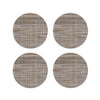 Chilewich Mini Basketweave Soapstone Coasters (Set of 4). SKU 100743-017. A plush, protective layer of our BioFelt® backing cushions these durable yet refined coasters. Elegantly banded in sets of four, they are ready for gifting. Made from recycled fibers, the cushioned base layer protects the underlying surface from moisture. Each coaster set includes four coasters in a single color. Suitable for indoor and outdoor use. Made in the USA. Free of phthalates.