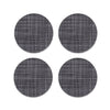 Chilewich Mini Basketweave Cool Grey Coasters (Set of 4). SKU 100743-038. A plush, protective layer of our BioFelt® backing cushions these durable yet refined coasters. Elegantly banded in sets of four, they are ready for gifting. Made from recycled fibers, the cushioned base layer protects the underlying surface from moisture. Each coaster set includes four coasters in a single color. Suitable for indoor and outdoor use. Made in the USA. Free of phthalates.