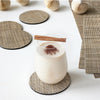 A plush, protective layer of Chilewich BioFelt® backing cushions these durable yet refined coasters. Elegantly banded in sets of four, they are ready for gifting. Made from recycled fibers, the cushioned base layer protects the underlying surface from moisture. Each coaster set includes four coasters in a single color. Suitable for indoor and outdoor use. Made in the USA. Free of phthalates.