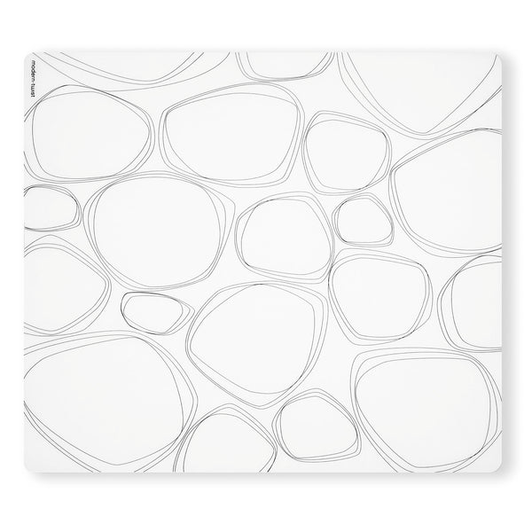 This forgiving placemat protects your surfaces from heat & water damage with silky soft, memory-free silicone that never wears or tears. The nonporous & germ-free mat repels the biggest spills & wipes clean with ease, leaving you free to enjoy the subtle designs & rich colors for many years to come. Placemat: Pebbles - Black SKU: PM021; UPC 816990015159