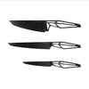 Mono SK59 Black set of 3. This set consists of Mono SK59 Black chef's knife, ham slicer and utility knife. Completely in black, this is how the variant of the high-end knife series Mono SK59 presents itself. The blade made of high-performance Sandvik 12C27TM steel is covered with a layer of so-called "Diamond-Like Carbon" (DLC).