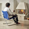 The chair is so comfortable, you forget it is a folding chair. The comfort comes from a combination of thoughtfully chosen height and angle of the armrests; the backrest's curvature, which supports the natural position of the spine; and seat height that allows you to firmly place both feet on the ground. 