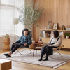 The angles and materials of each seat, armrest, and backrest are carefully crafted to support the body. The fabric adjusts itself to the shape and weight of the user's body, embracing it gently.The soft seat surface and smooth wooden armrests are pleasant to touch.