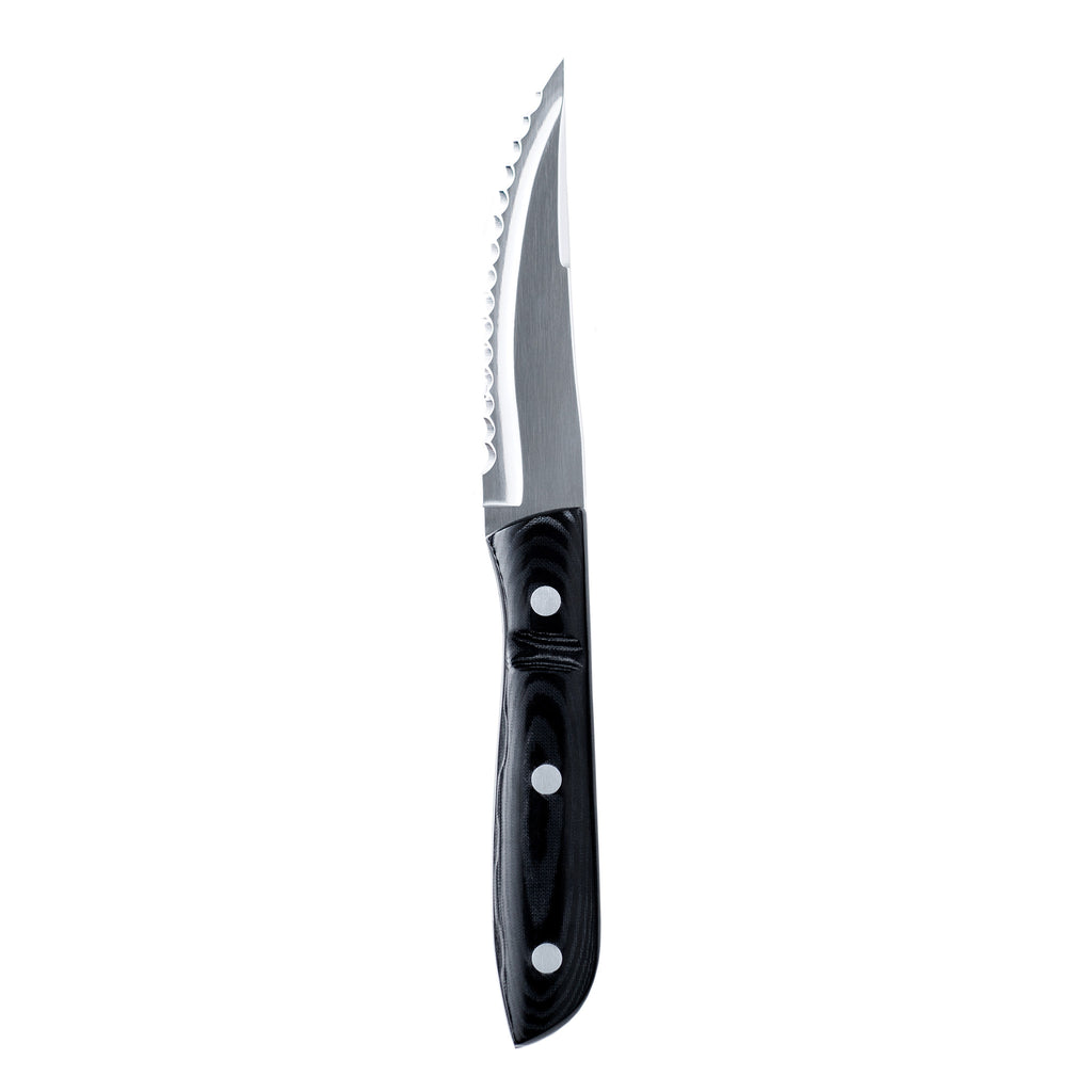 Old Farmer Micarta 4-Piece Steak Knife Set Black. Old Farmer is a beautiful and rustic stainless steel steak cutlery designed by Bent Severin, an industrial designer who worked with perfection in every material. He was considered one of Denmark’s leading sculptors and designers with significant influence in the creative world. Old Farmer Black features a high-quality POM plastic handle and is made of durable 18/8 stainless steel and melamine.