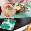 Monstera Deliciosa by Sara Strand for Modern-Twist.Bring botanical beauty to your table with this soft, beautifully translucent pattern that enhances any surface while keeping lead, latex, phthalates, BPAs, & other harsh chemicals far away from your dinner. 