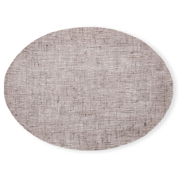 Made from plastic-free silicone & hand printed, the modern-twist linen print placemat in the oval shape delivers eco-friendly, elegant style to your home. SKU PMOV001.