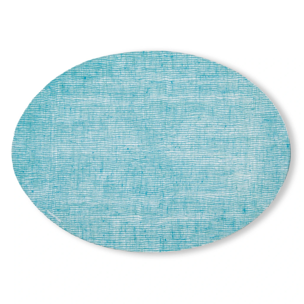 Made from plastic-free silicone & hand printed, the modern-twist linen print placemat in the oval shape delivers eco-friendly, elegant style to your home. SKU PMOV003. Saefoam Blue.