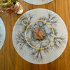 Round Placemat : Asawa Nest by Modern-Twist. Bring botanical beauty to your table with this soft, beautifully translucent pattern that enhances any surface while keeping lead, latex, phthalates, BPAs, & other harsh chemicals far away from your dinner. This forgiving placemat protects your surfaces from heat & water damage with silky soft, memory-free silicone that never wears or tears. UPC# 854796002362.