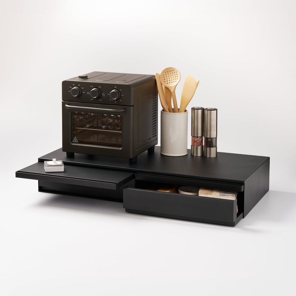 Elevate your kitchen appliances and double your storage.

Reclaim the precious countertop space your kitchen appliances are hogging with this double two-way drawer. Place larger kitchen items on top and enjoy two extras drawers for utensils, dish towels, pot holders, tea trinkets—you name it!