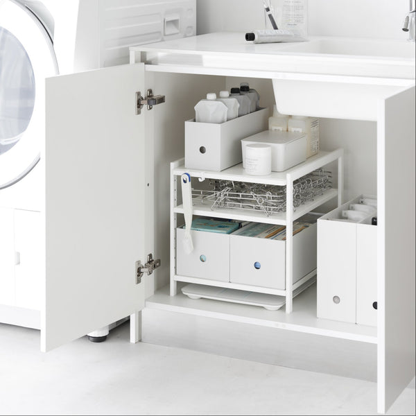 This 3 tier kitchen storage rack is the key to cabinet organization! Make the most of vertical storage space with its adjustable shelves and hooks.