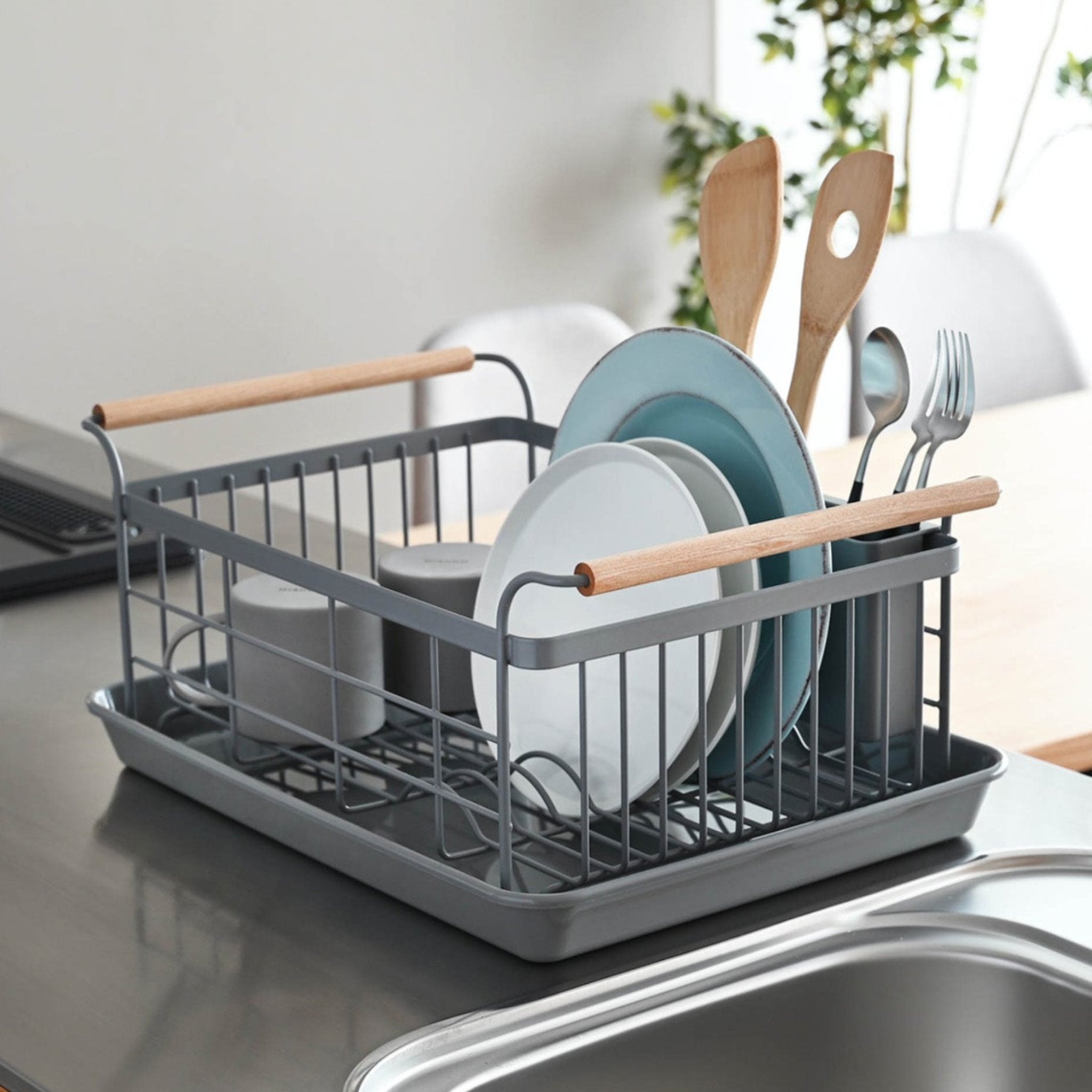 Yamazaki Home Tosca Dish Rack Steel + Wood– Abode New York
