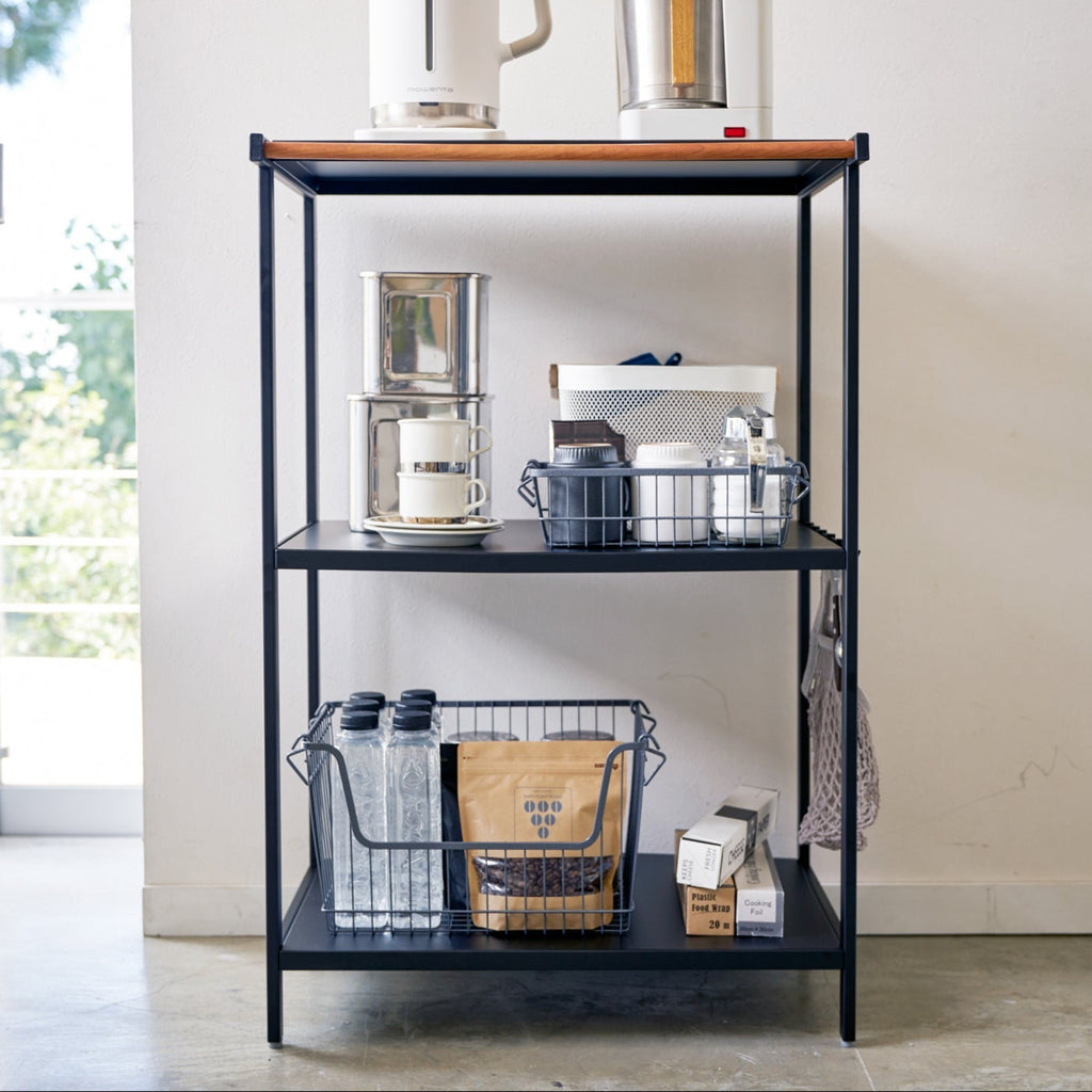 Place items on the shelves or hook everyday cooking tools on the provided clips. Maximize your vertical storage for the best solution to stay neat. Even dry foods and spices can find a spot on this rack.