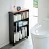 You’ll never run out of bathroom essentials, like toilet paper, cleaners, and other bathroom products with this minimalist, discreet rolling cart. Its slim profile makes this cart perfectly at home facing toward or away from walls, or nestled between tight spaces. 