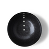 Satin Black White Dots 5-1/8" Bowl top view. Black glazed bowls with beige circle design.