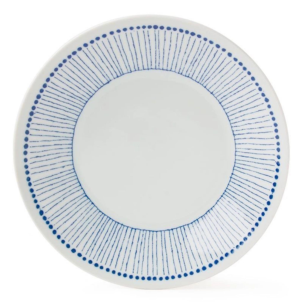 Sou Tokusa 9.5" Plate. 9.5" diameter x 1.5"h. Blue and white for everyone! Clean lines and classic blue & white combination makes this charming series a keeper! This flared plate is perfect shape for the pasta with delicious sauce!