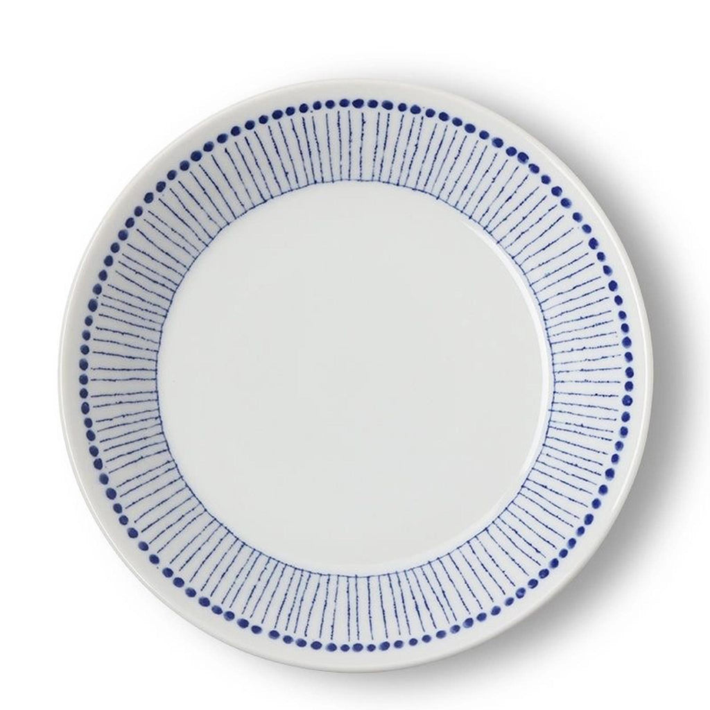 Sou Tokusa 8" Plate. 8" diameter x 1.75"h. Blue and white for everyone! Clean lines and classic blue & white combination make this charming series a keeper! This dish serves well as a tabletop plate or a shallow bowl.