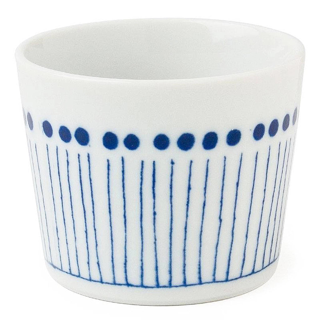 Sou Tokusa 6 Oz. Soba Cup. J3640A. 3.25" diameter x 2.75"h. 6 oz. capacity. This cup is traditionally used as a soba dipping bowl but it can also be used for any type of dipping sauce, side dressing, snacks, candy, spices or even as a teacup. Microwave, dishwasher safe. Made in Japan.