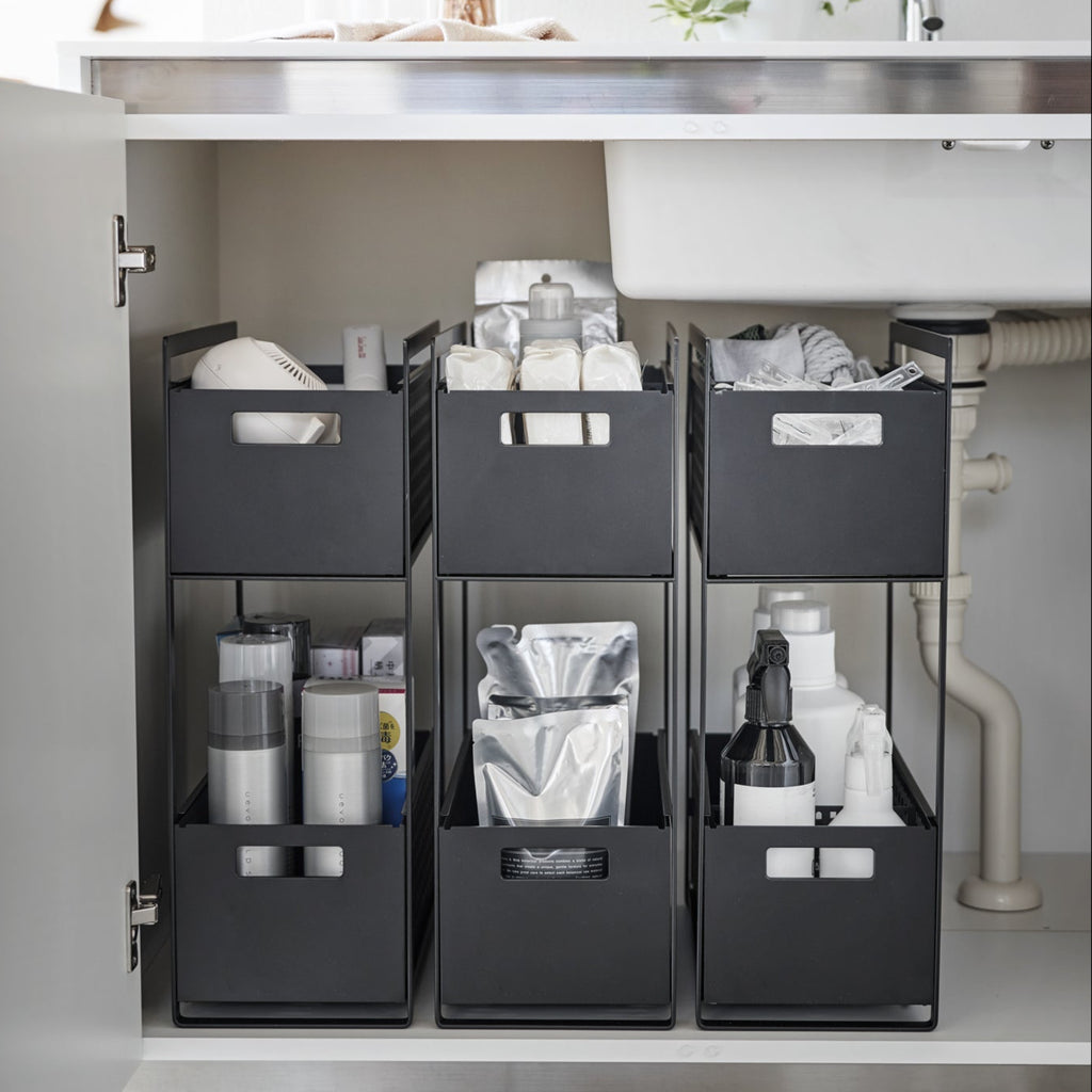 Vertical design maximizes storage space. The frame is made from steel, ensuring stability. Designed to keep contents ventilated.