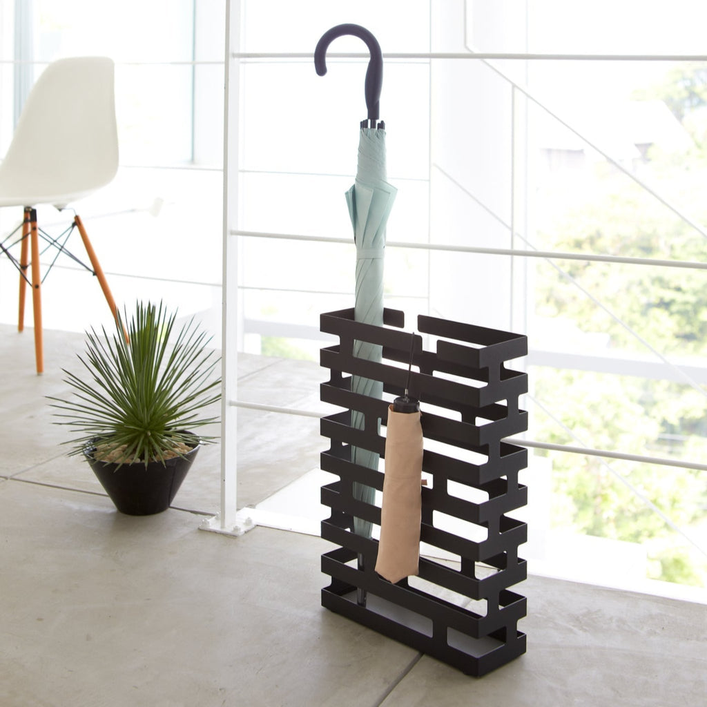 Yamazaki Home Brick Rectangle Black Umbrella Stand. SKU 2361. The rectangle version for busier entryways.
