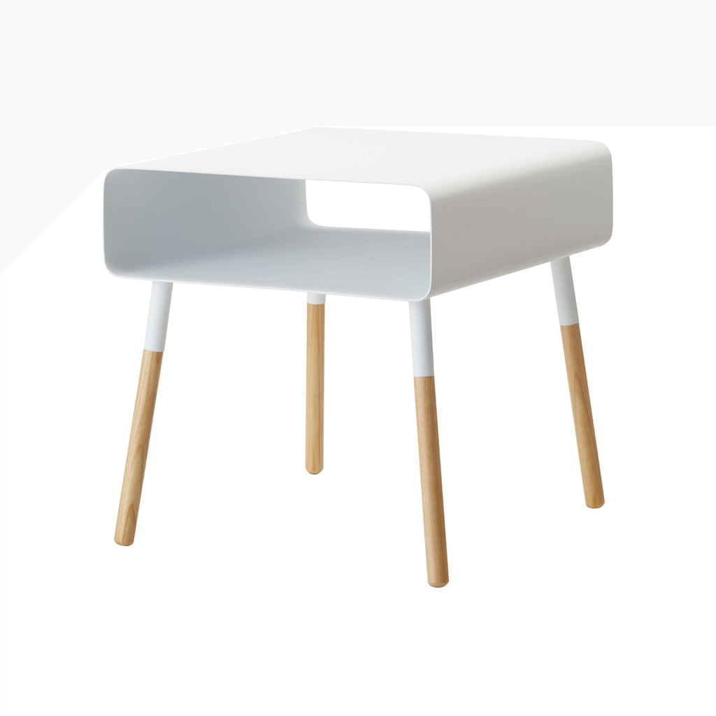 Yamazaki Home SKU 4229 Plain Storage Table Short White Steel Wood. Keep bedtime reads and snooze buttons within reach! The perfect side table to elevate bedroom or living room decor.