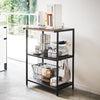 This 3-tiered organizer creates additional storage space easily in the kitchen for mid-sized appliances such as toaster ovens, microwaves, and blenders, keeping your counters and floors organized.