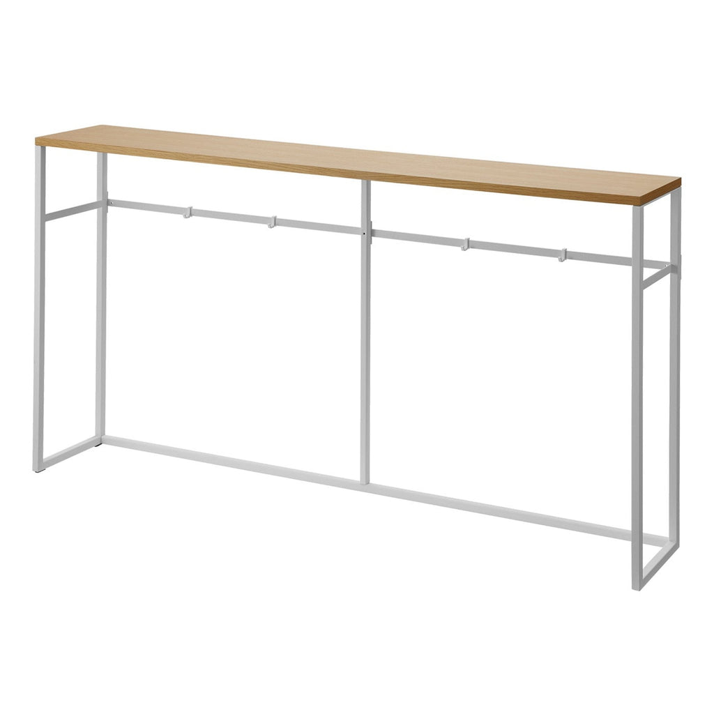 Choose the shelf-less version for an open design and to employ the four included hooks for hanging items like umbrellas and shoe horns. 