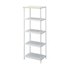 This kitchen appliance storage rack creates a dedicated space in the kitchen for your mid-sized appliances such as toaster ovens, microwaves, and blenders. The bottom compartment accommodates small refrigerators and garbage cans.