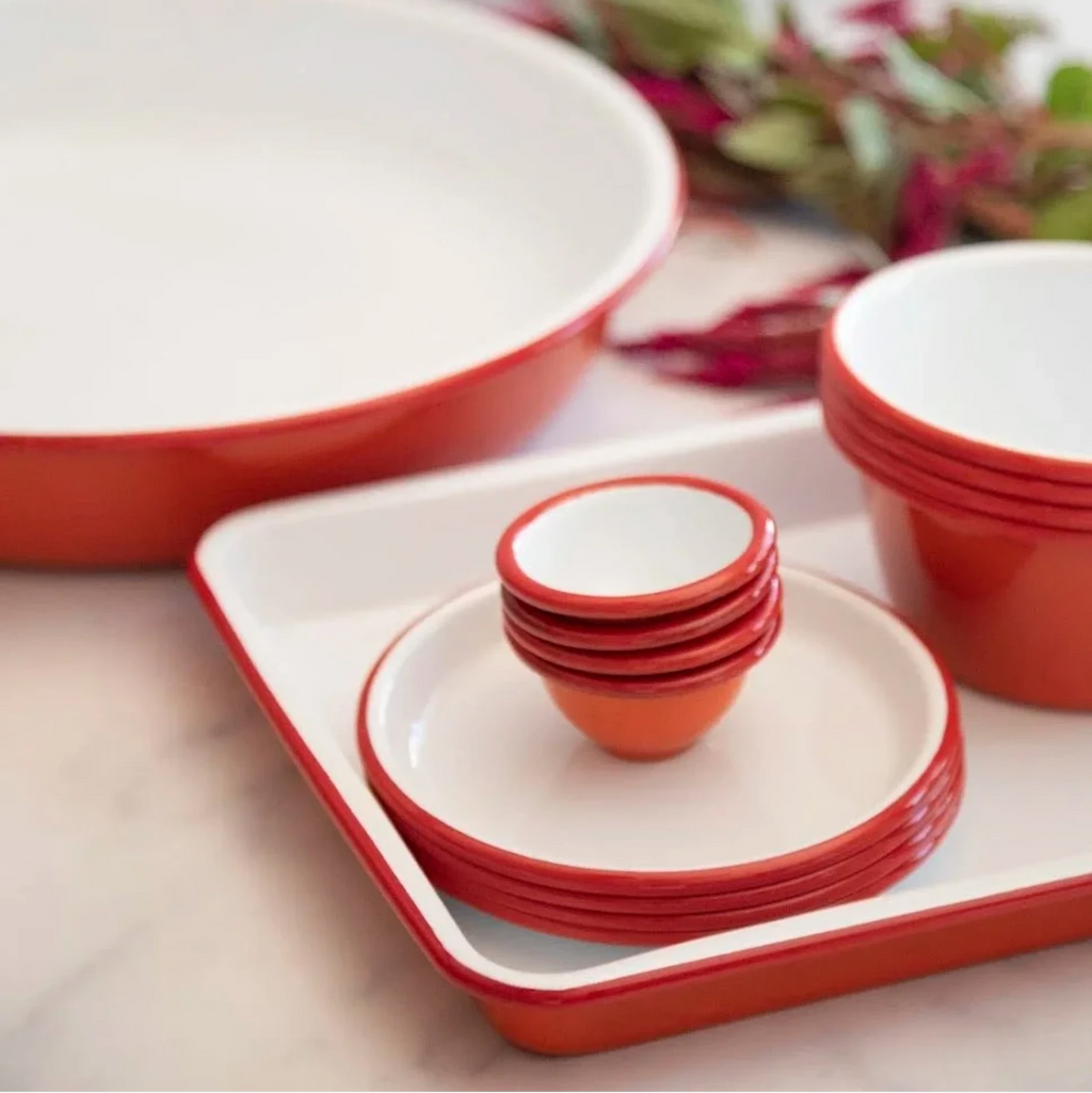 As well as timeless elegance, Falcon Enamelware has enduring strength. Enamelware is porcelain fused onto heavy-gauge steel, giving it many admirable qualities - durability, smoothness and chemical-resistance. It can assume brilliant, long-lasting colours, and cannot burn. If you drop it, it may chip but it won’t break. Dishwasher-safe and oven-safe up to 530F / 270C, it can also be used on gas and electric hobs.