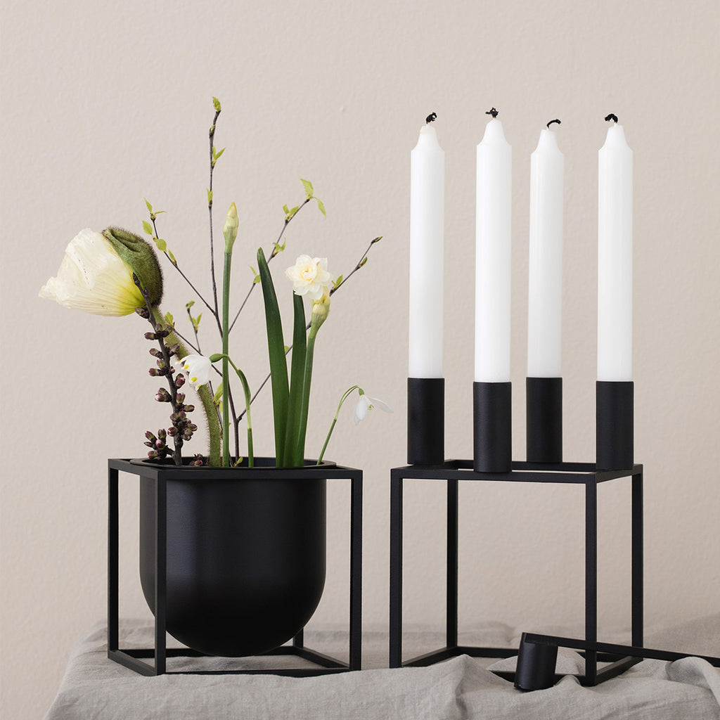 Kubus Flowerpot SKU: BL24003 and Kubus 4 Candleholder by Mogens Lassen. 