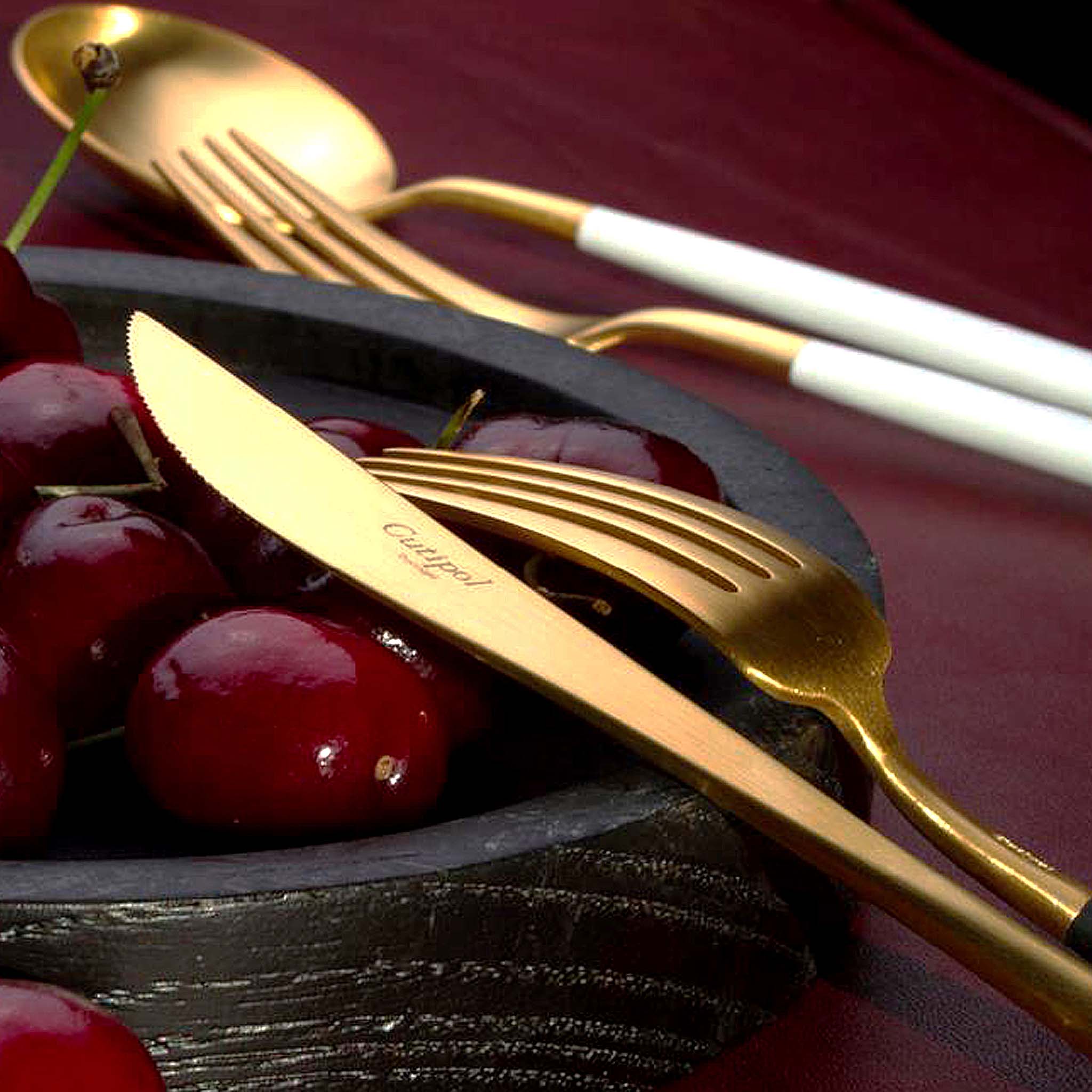 Cutipol Goa Gold Black Matte Brushed Cutlery Collection from Abode