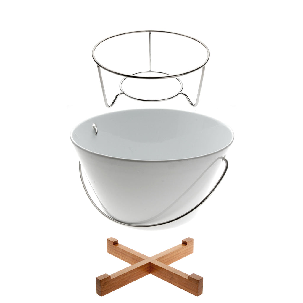 EVA SOLO Porcelain Table Grill. SKU: 571020. The outside of the table grill is made of porcelain. Place the stand in the porcelain bowl. When hot, it stands securely on its trivet.