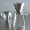 Carat Coffee Dripper and Pot. The sharp design brings out the beauty of material themselves. The elegant design combines two materials, stainless steel and glass. SKU 21678; UPC 4963264478885.
