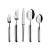 Cutipol CARRÉ MIRROR POLISHED five-piece set: (left to right) dessert fork; table fork; table knife; table spoon; and dessert spoon. CA.5