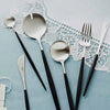 GOA BLACK MATTE BRUSHED BUTTER KNIFE; LONG DRINK SPOON; SALAD SERVER; TABLE SPOON; TABLE FORK; AND TABLE KNIFE