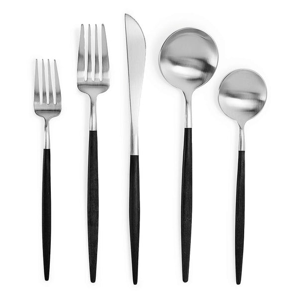 GOA BLACK MATTE BRUSHED 5 pieces 1 TABLE KNIFE  1 TABLE FORK  1 TABLE SPOON  1 DESSERT FORK  1 DESSERT SPOON GO.5 UPC 5609881940051