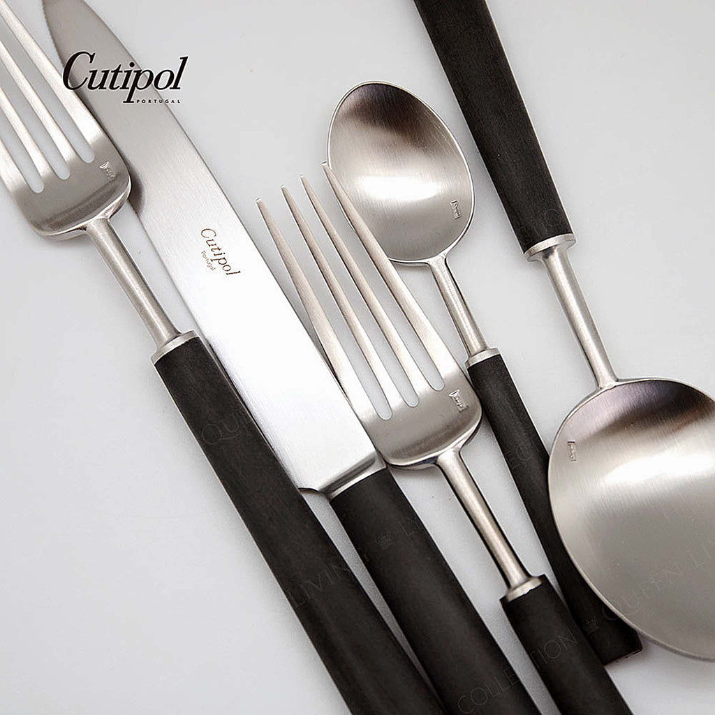 EBONY MATTE BRUSHED Cutlery Collection.  Brushed stainless steel with black resin handle.