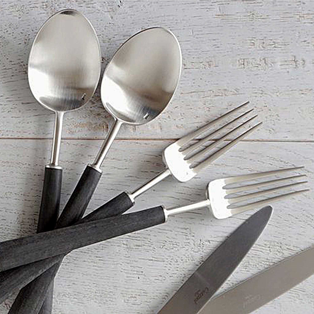 Ebony Matte Brushed table spoon, dinner fork and knife.