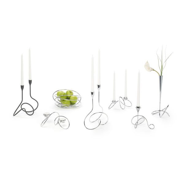 Black + Blum Loop Maison collection (left to right): Loop Black candelabra; T-Loop; Fruit Loop; Loop Chrome; Dinner Loop; Finger Loop; and Flower Loop.