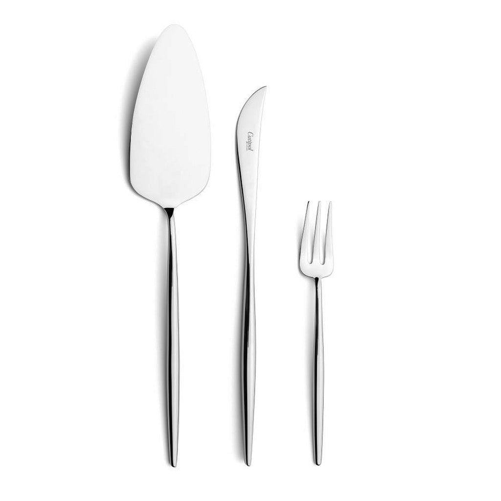 Cutipol Moon Polished pie/pastry server; cheese knife; and pastry fork.