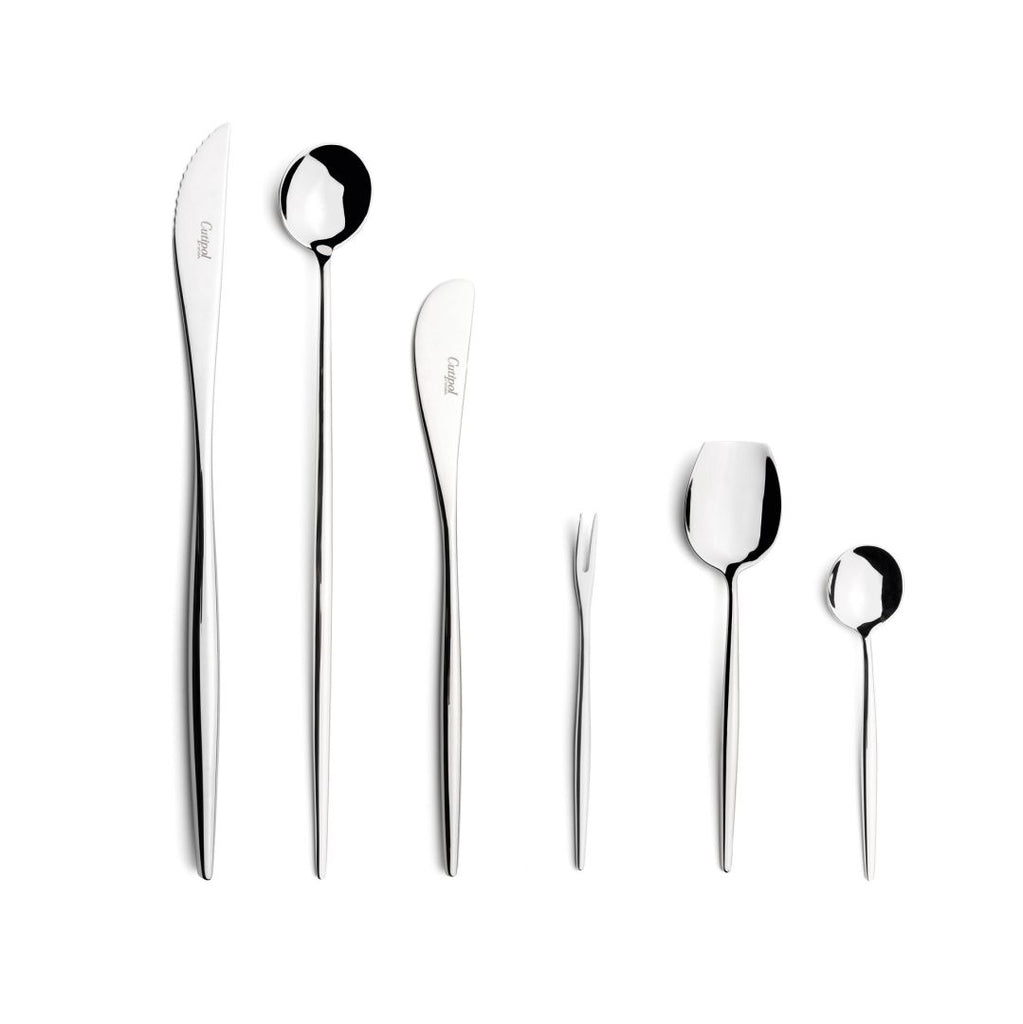 Cutipol Moon Mirror Polished cutlery takes your dining table to another level. Steak knife MO.32. Long drink spoon MO.26. Butter knife MO.25. Sugar spoon MO.15. Moka demitasse spoon MO.12