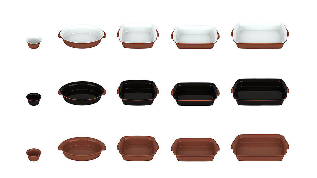 Sowden SoftCooking NATHALIE OVENWARE by George Sowden and Pierre Foulonneau. Softcooking “oven to table” range of dishes in porcelain or terracotta.